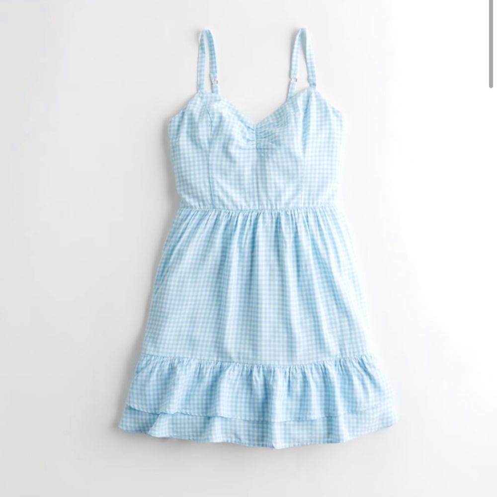 Blue and white grid dress